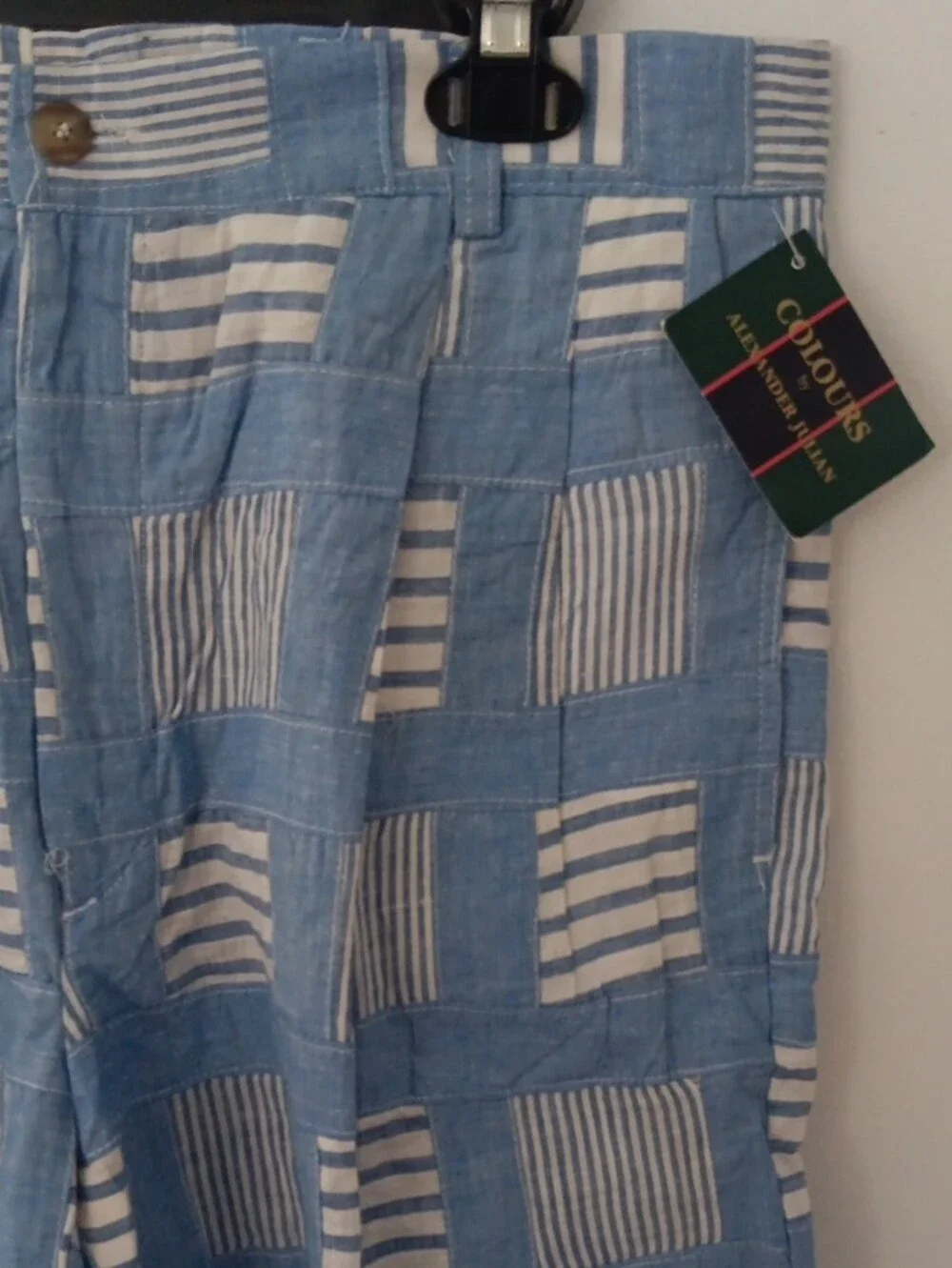 Colours By Alexander Vintage  Patchwork Light Blue & White Cotton Shorts #3840